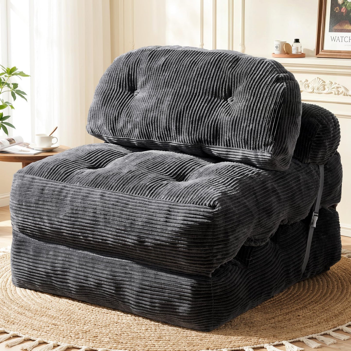 Vellorise Folding Sofa Bed, Convertible Sleeper Chair with Back Support and Pillow Futon,Boneless Foldable Couch for Living Room/Guest Use/Home Office, Foldable Chair Bed for Adults, Dark Gray