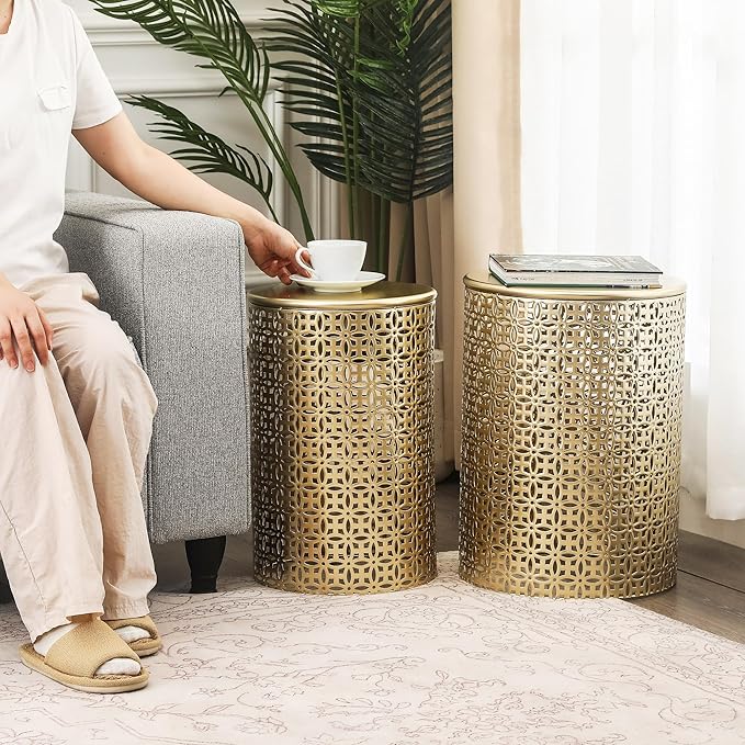 Homebeez Modern Nesting Tables Set of 2, Round Metal End Table, Accent Side