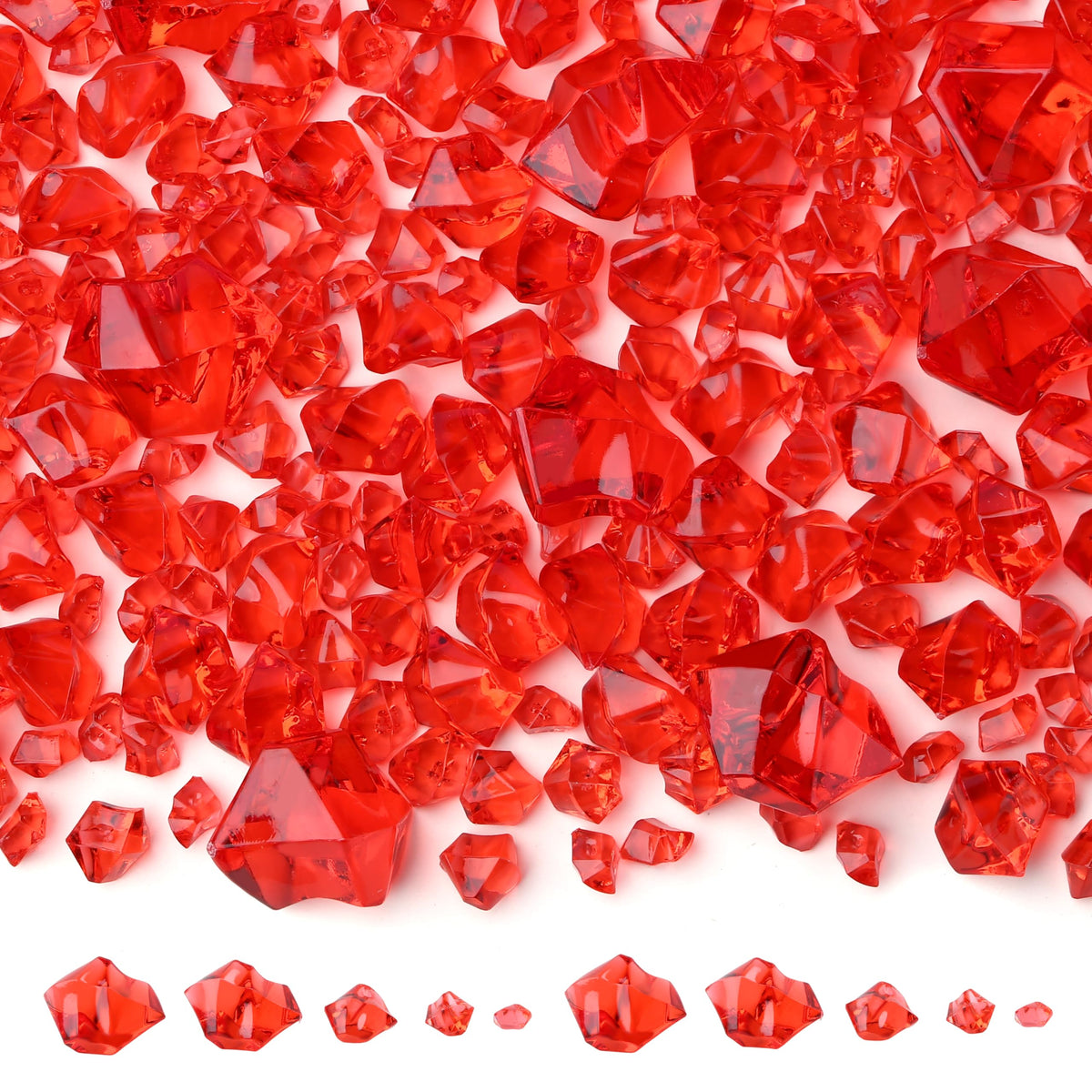 BIINEEST 700 Pcs Red Fake Ice Cubes 5 Sizes Acrylic Diamonds Crystals Gems Vase Fillers for Wedding Party Centerpieces DIY Craft Table Scatter Window Display Photography Props Frame Decor