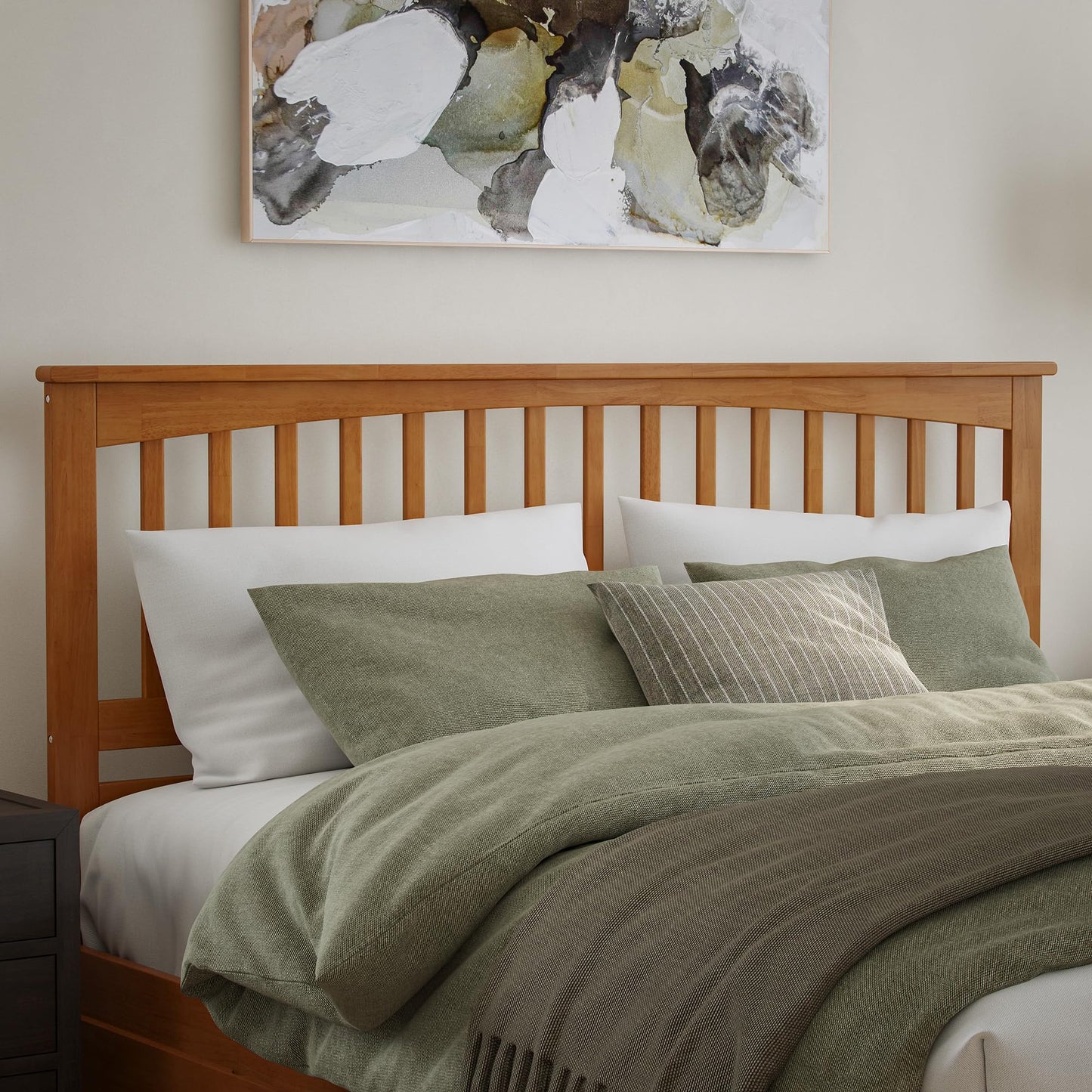 AFI, Mission King Platform Bed with Footboard & Twin XL Trundle, Light Toffee