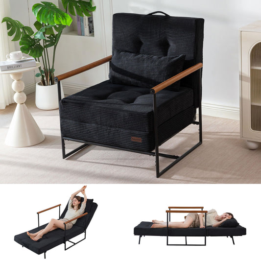 MAXYOYO Convertible Chair Bed, Folding Lounge Chair with Adjustable Backrest, Versatile Folding Sofa Bed, Tufted Corded Upholstered Chair with Frame, Adjustable Recliner Chair for Living Room, Bedroom