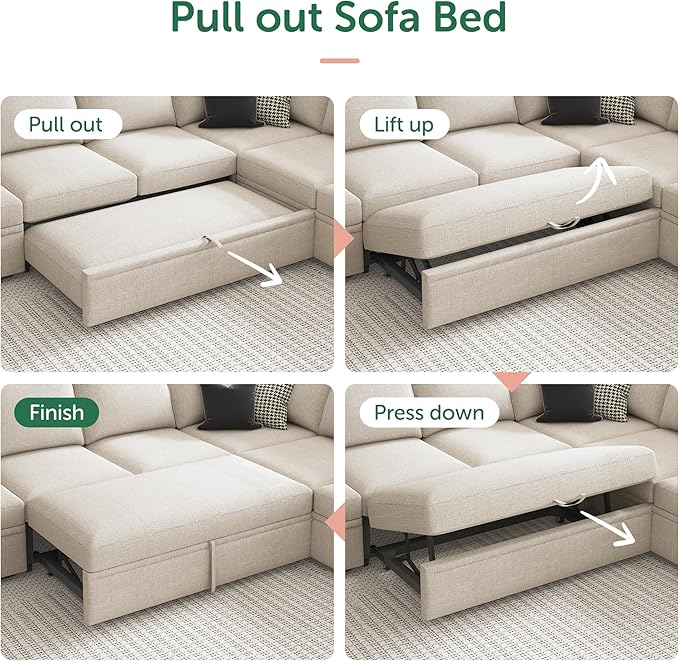 HONBAY Modular Sectional Sleeper Sofa Bed, Sectional Couch