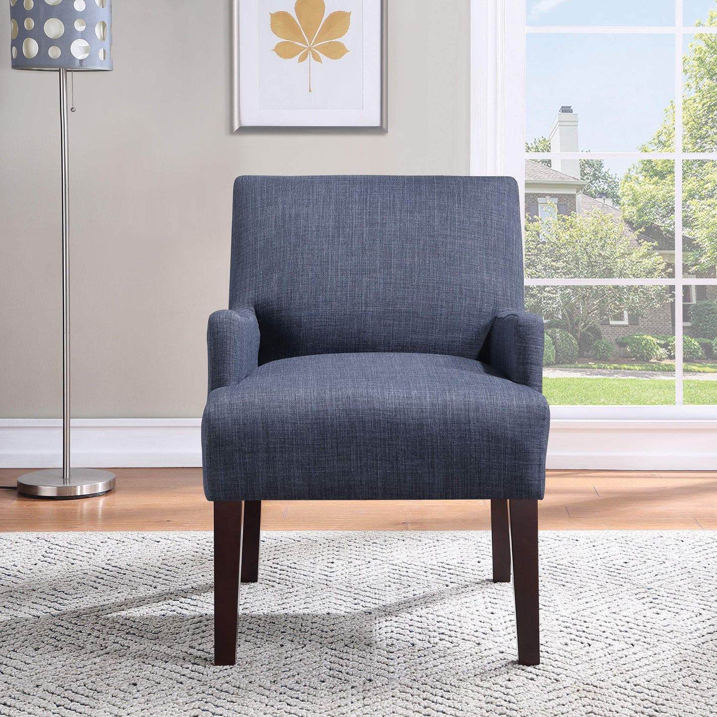 OSP Home Furnishings Main Street Upholstered Guest Chair with Espresso Finish Accents, Navy Fabric