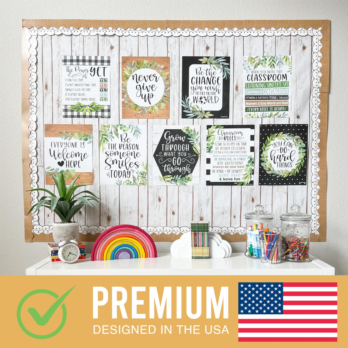 Hadley Designs Motivational Poster for Classroom Decor - 9 Growth Mindset Classroom Posters Elementary, Inspirational Wall Decor Middle School, Teacher Must Haves, Farmhouse Bulletin Board Decorations