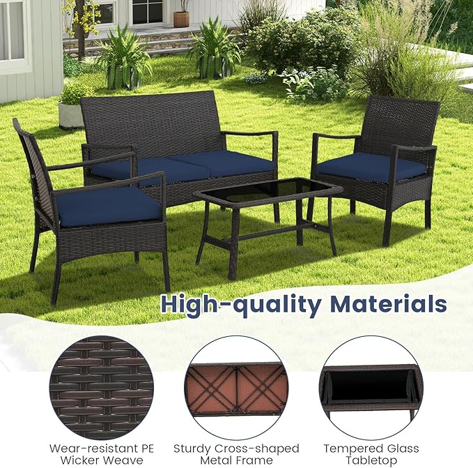 Tangkula 8 Pieces Outdoor Conversation Set, Patio PE Wicker Sofa