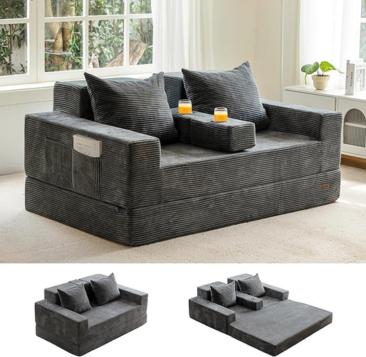 MAXYOYO Loveseat Sofa Bed, 4 in 1 Convertible Boneless Couch Folding Recliner