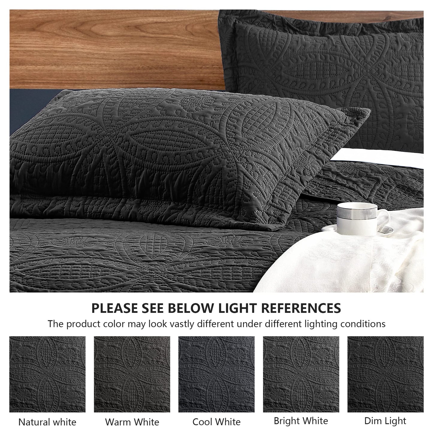 Love's cabin Quilts for Queen Bed Black Bedspreads - Soft Bed Fall Lightweight Bedspread Comforter - Modern Style Coin Pattern Coverlet for All Season - 3 Pieces (1 Quilt, 2 Pillow Shams)
