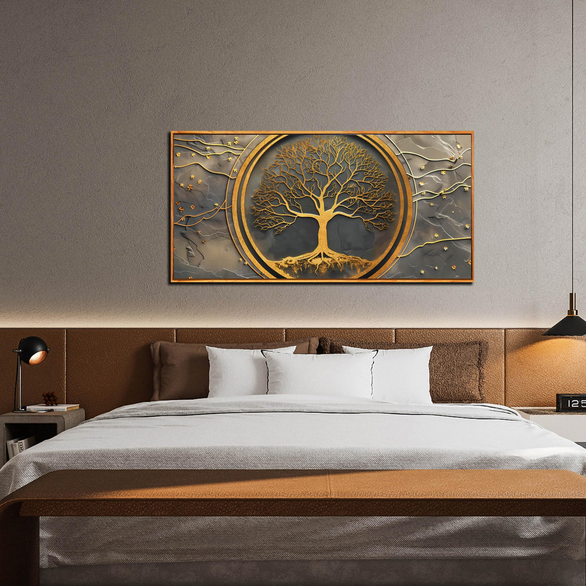Tree Pictures Wall Art for Living Room - Gold Modern Wall Decor Office - Wooden Framed Wall Art Size 29" x 59"