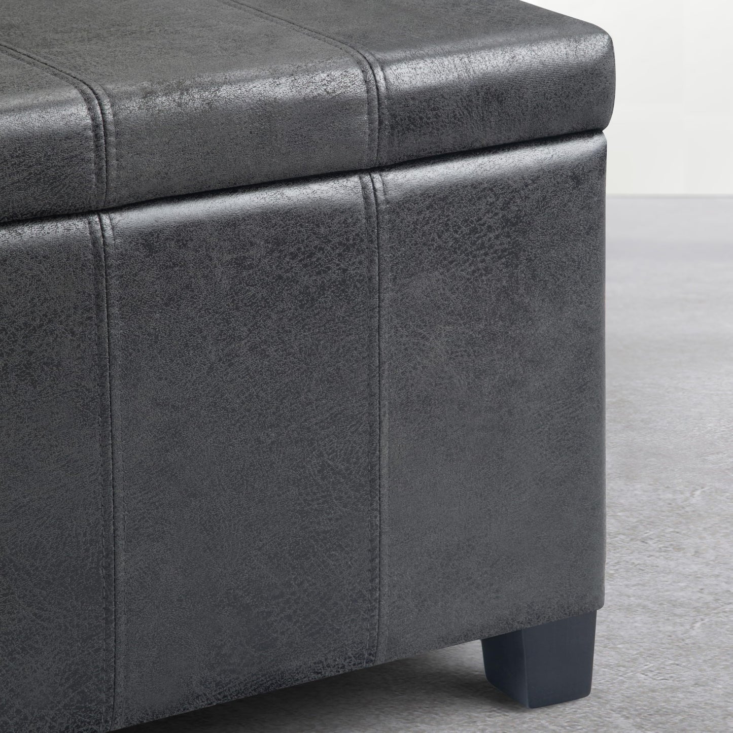 SIMPLIHOME Dover Storage Ottoman Bench - 36 inch Wide Upholstered Vegan Leather Rectangle Storage Ottoman Bench in Distressed Graphite Black, Contemporary Ottoman for Living Room with Lift-Up Lid