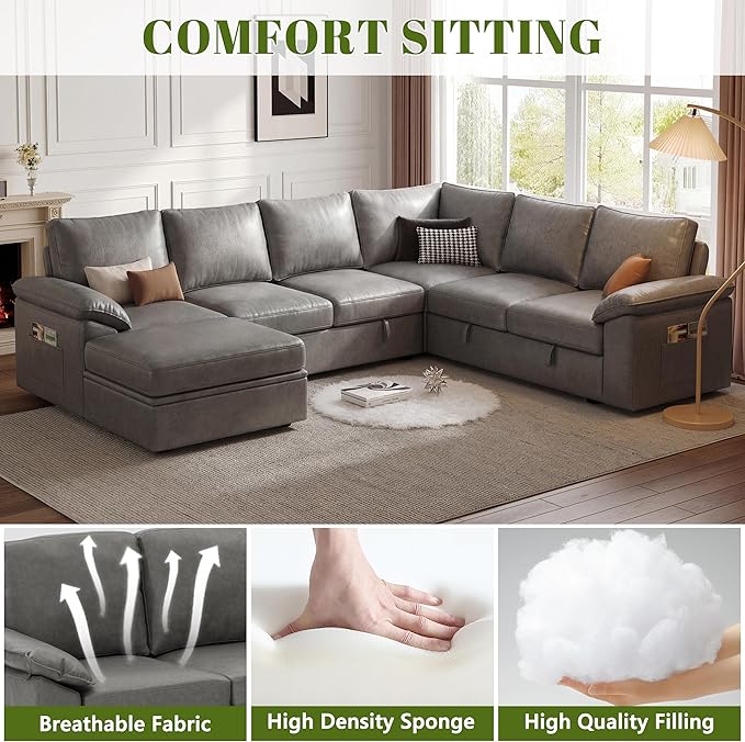 108 Inch Faux Leather Modular Sectional Sofa