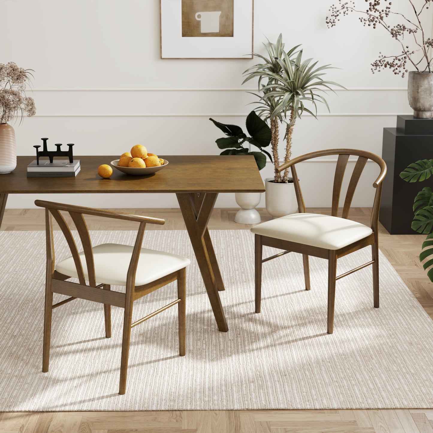 Roundhill Furniture Lavin Wishbone Dining Chairs, Set of 2, Walnut