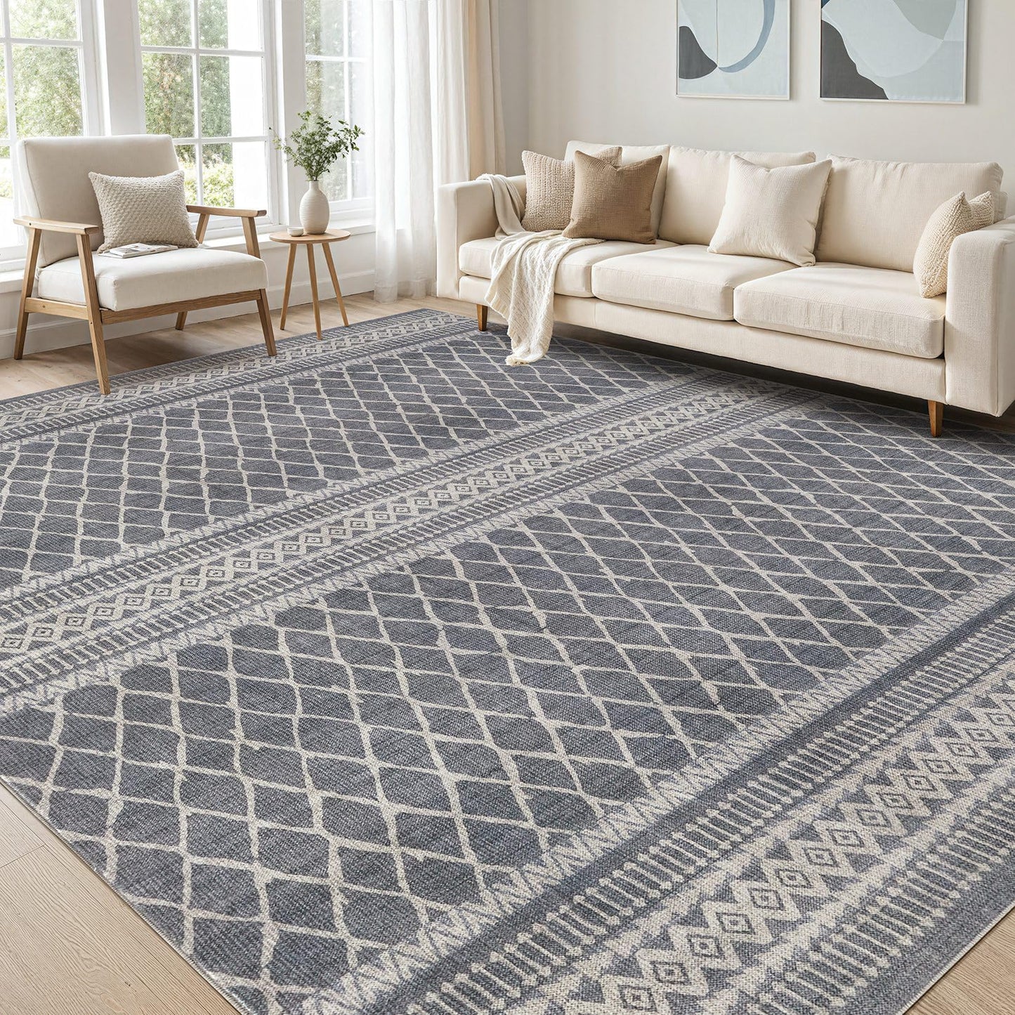 cotiled 5x7 Area Rugs Living Room Rug: Washable Boho Rugs with Non Slip Backing Large Soft Indoor Stain Resistant Carpet for Bedroom Farmhouse Dining Room Lightweight Home Decor Charcoal Grey