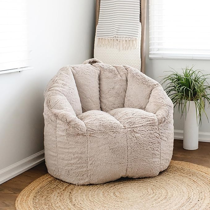 Big Joe Milano Bean Bag Chair for Kids, Ultra-Soft Taupe Plushie Polyester Blend