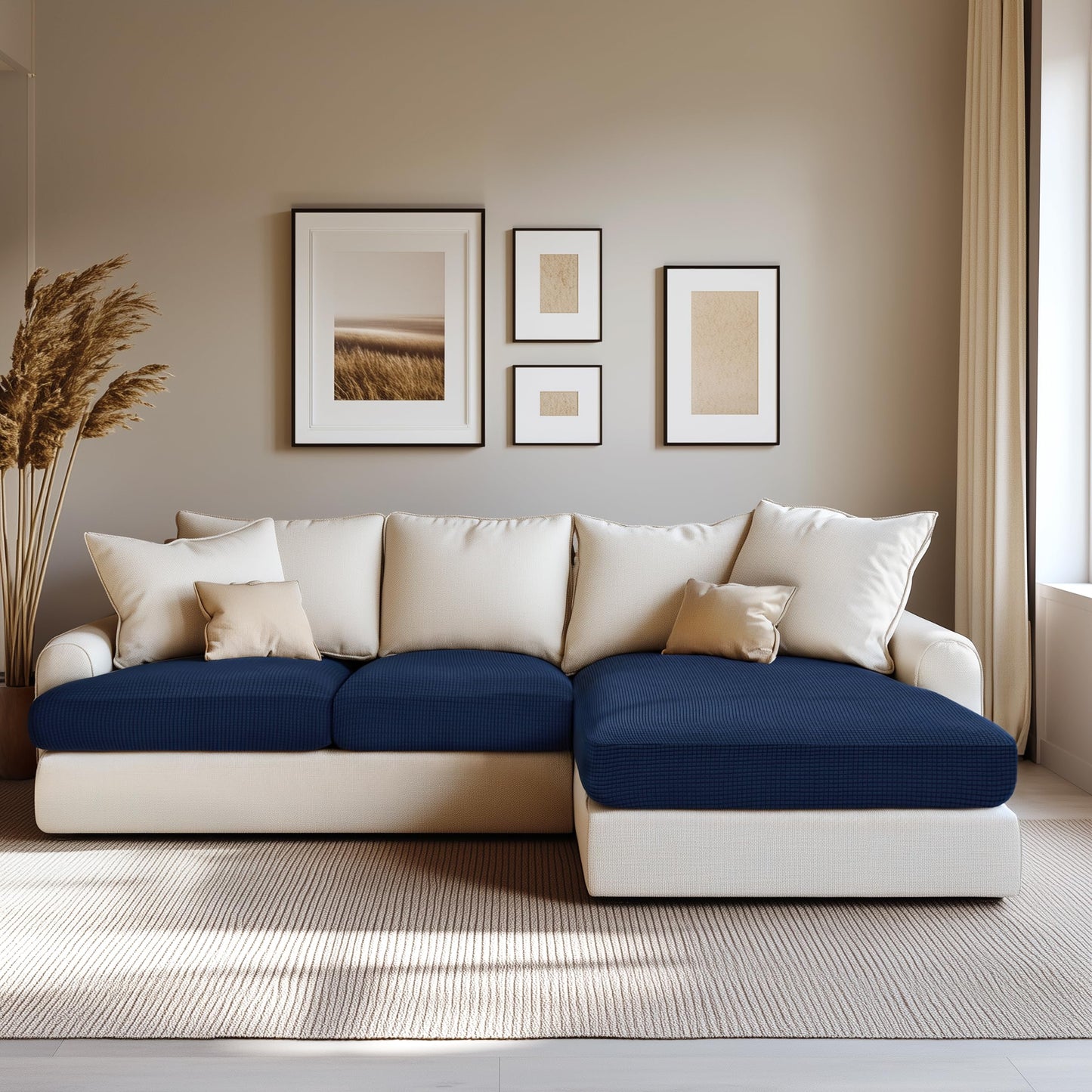 Hokway Stretch Chaise Cover Individual Couch Cushion Slipcovers Reversible Cushion Protector Slipcovers Sofa Cushion Protector Covers (Chaise Cover, Darkblue)