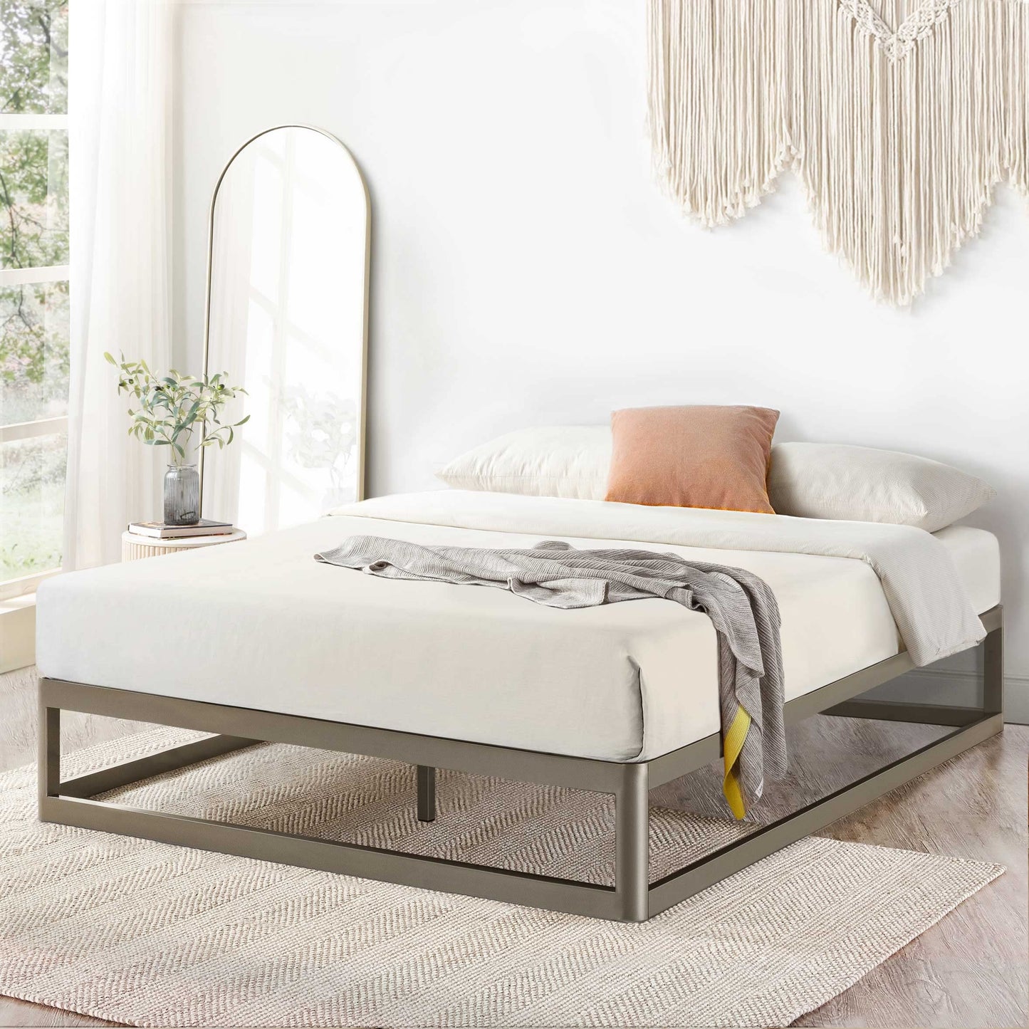 Mellow 12" Metal Platform Bed Frame w/Heavy Duty Steel Slat Foundation, King, Grey