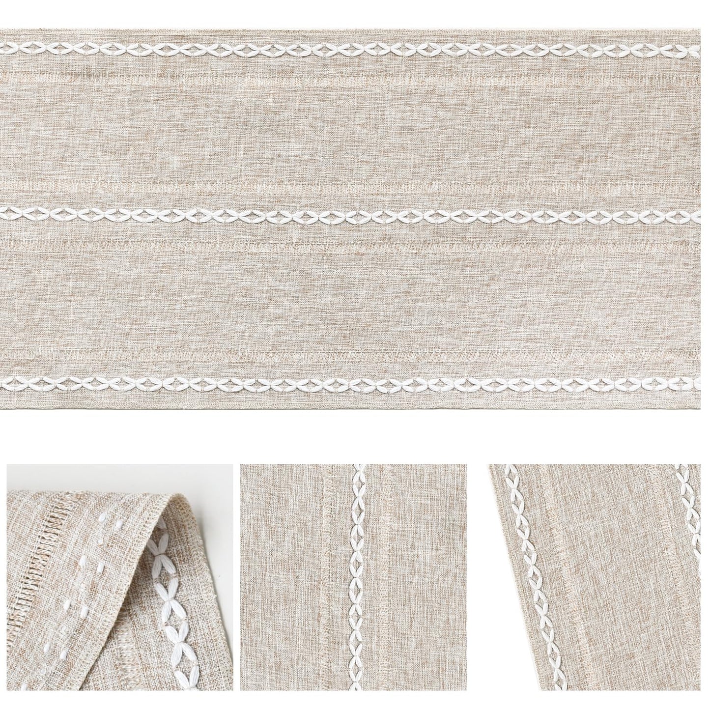 Artoid Mode Brown Rustic Cotton Linen Table Runner, Seasonal Embroidered Hollow Kitchen Dining Table Decoration for Home Party Decor 13x36 Inch
