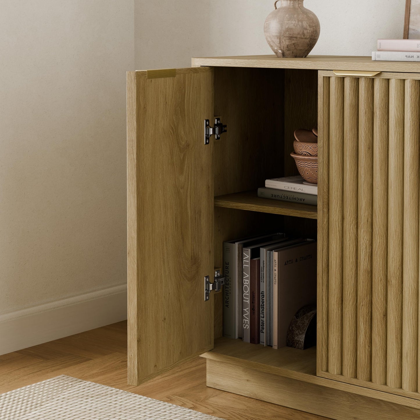 Lab Cosi Buffet Cabinet with Storage,Accent Sideboard with Adjustable Shelves,Fluted Console Table, Modern Credenza for Entryway,Living Room,Dining Room,Kitchen,Natural