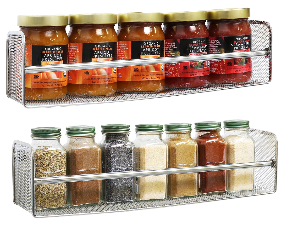 Deco Brothers 2 Pack Wall Mount Single Tier Mesh Spice Rack, Chrome