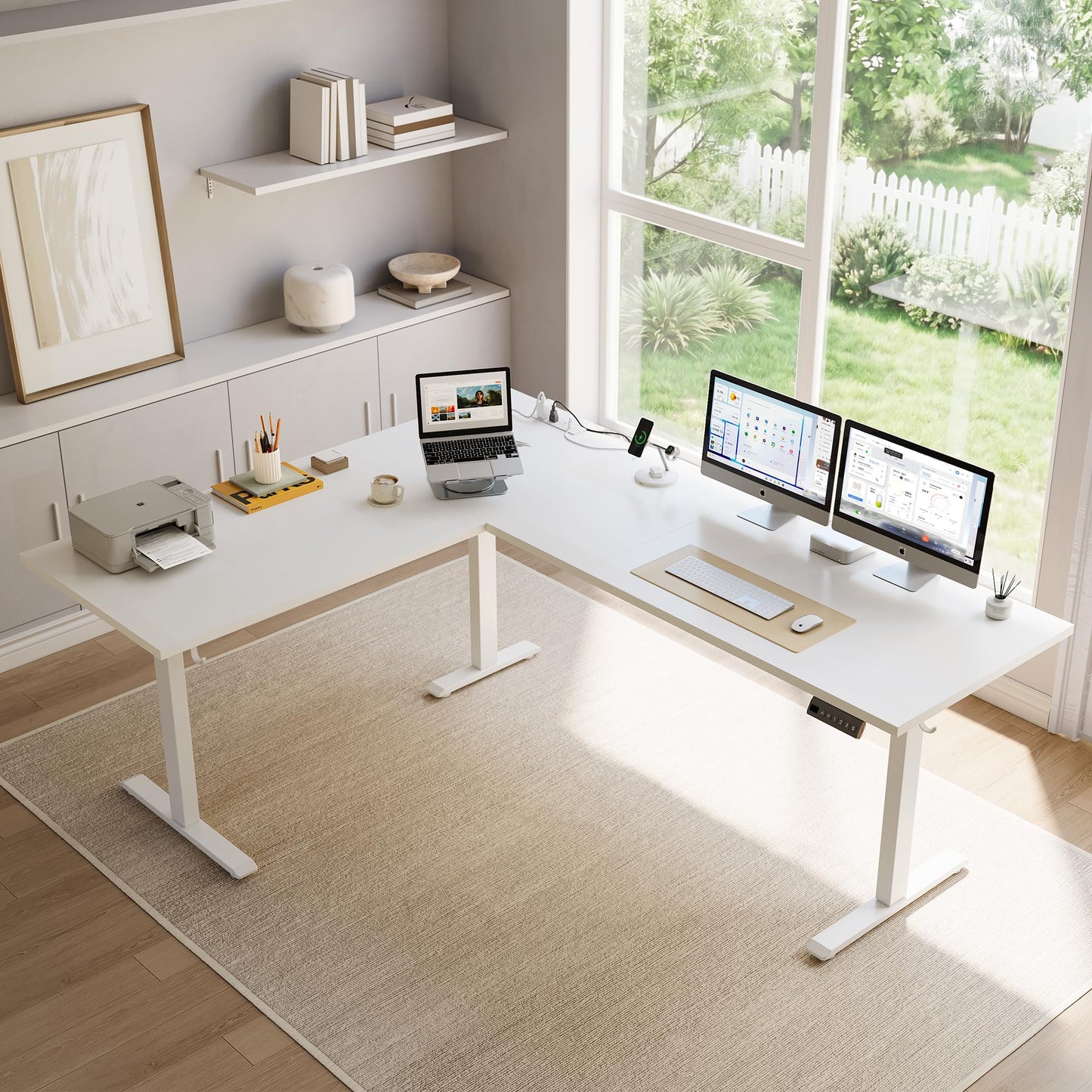 Klicelor L Shaped Standing Desk 75 x 61 Inch,Electric Height Adjustable Corner Desk with Cable Management & Power Outlets, Ergonomic Sit Stand Up Computer Table for Home Office,White