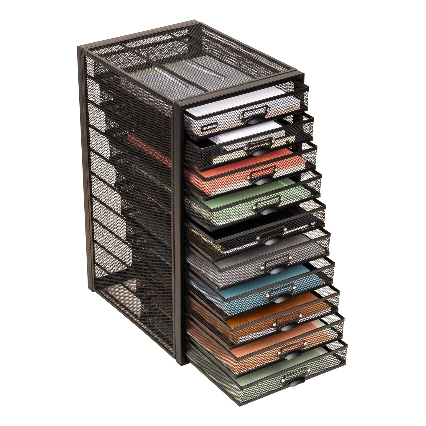 Mind Reader 10-Drawer Desk Organizer for Office Supplies, Crafts, Mail Sorting & More, Metal Mesh, Black