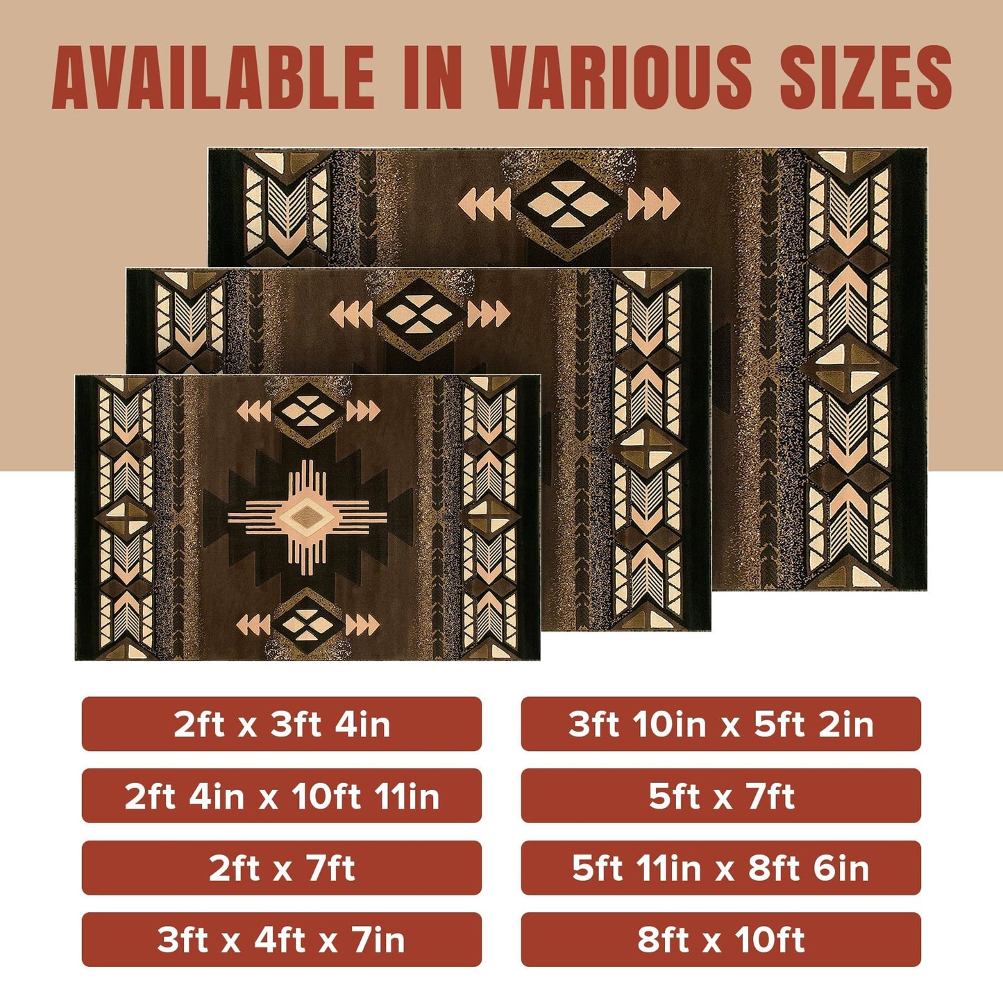 YHSF South West Native American Area Rug C318 - Easy Clean, Thick, Soft, Durable Native Tribal American Indian Inspired Rug for Bedroom/Living Room and more - Chocolate Brown, 3 Feet x 4 Feet 7 Inches