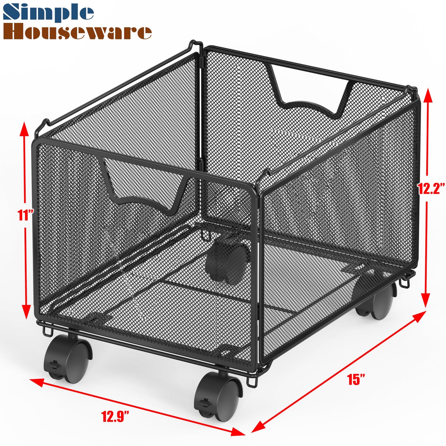 Simple Houseware Stackable Mesh Hanging File Folder Organizer with Wheels, Black