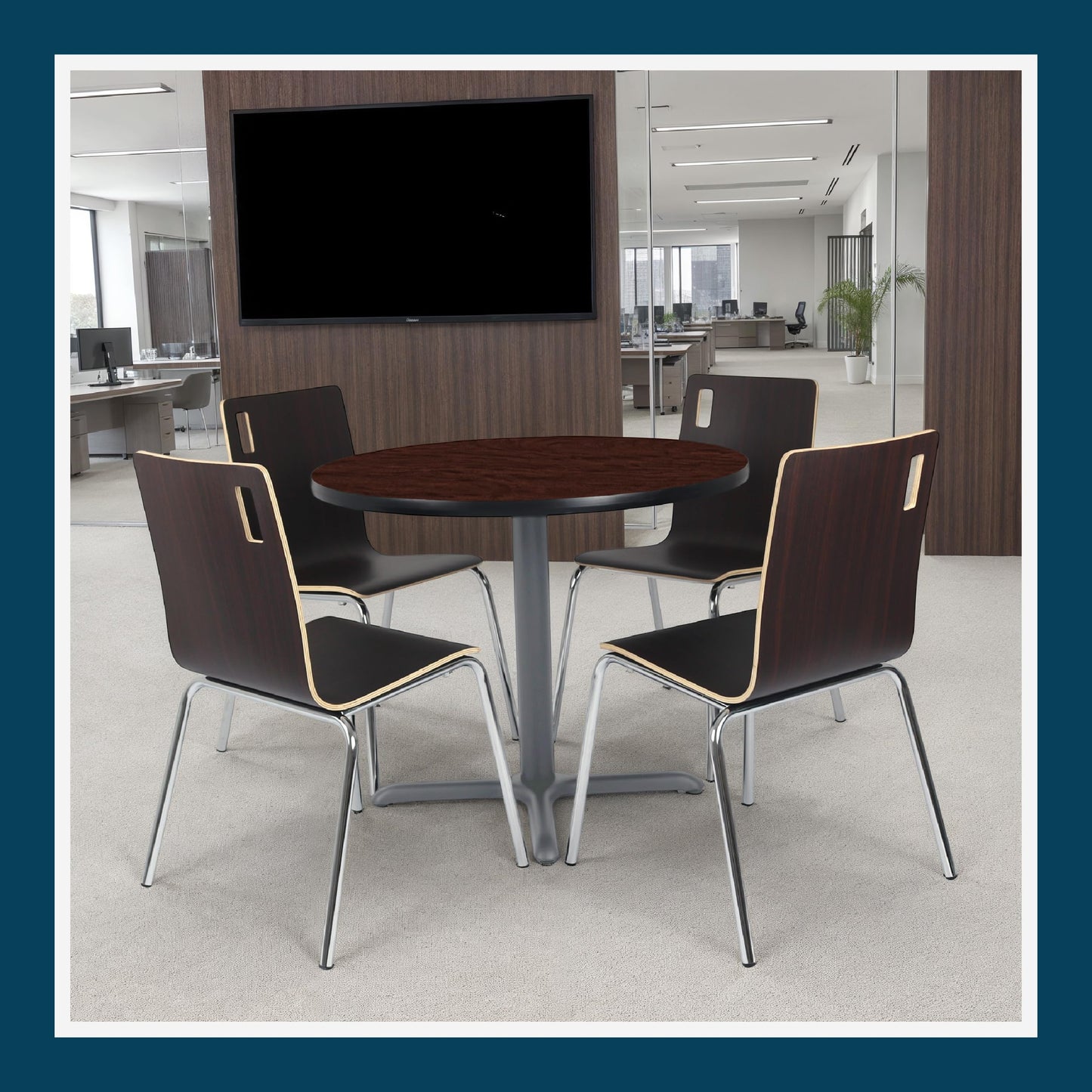 OEF Furnishings OEFCTG13636XDMY Premium Commercial-Grade Restaurant and Breakroom Cafe Table (Round, 36 in Diameter, 30 in Dining Height, X-Base, Gray Frame, Mahogany Laminate)