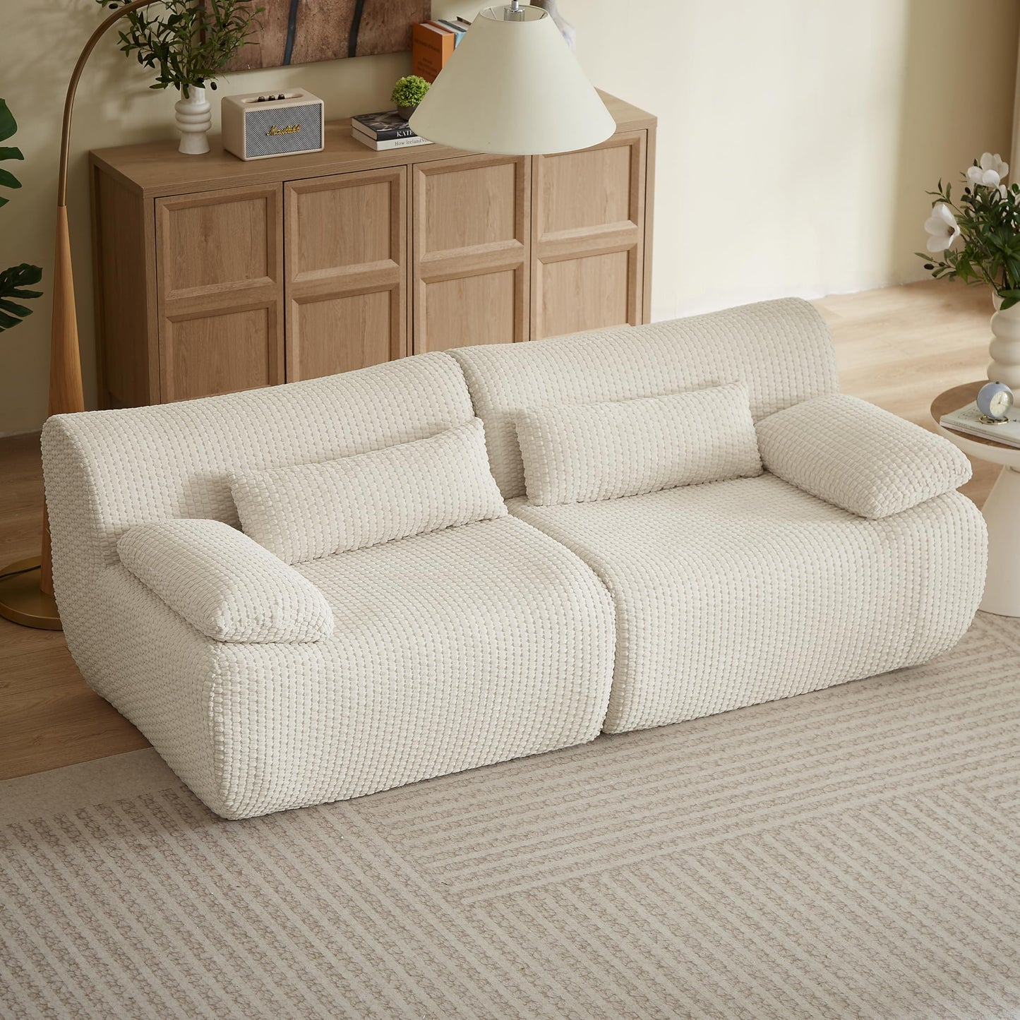 79" Deep Seat Cloud Loveseat Sofa, No-Assembly Modular Corduroy Couch in a Box, 2-Seater Boneless Love Seat with Extra-Wide Armrests & Supportive Pillows for Small Apartments