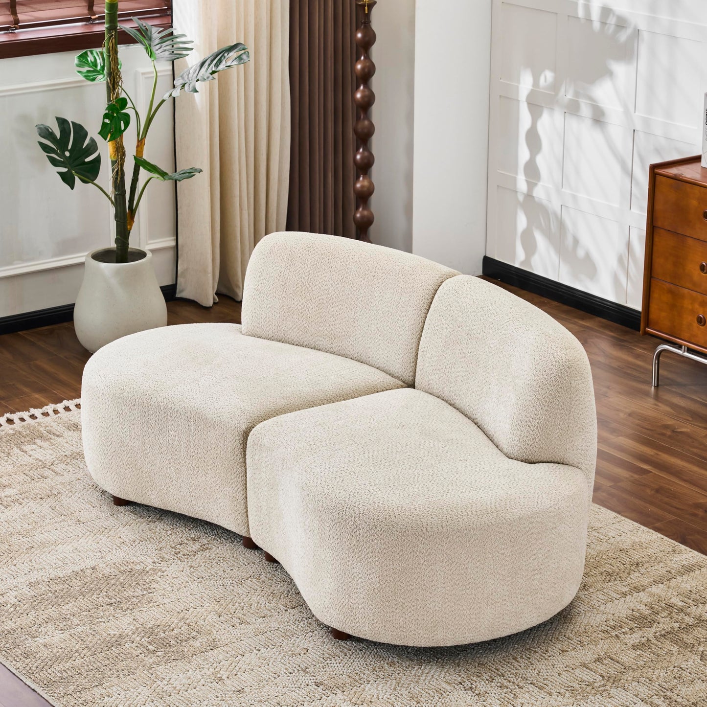 Christopher Knight Home Karia 73" Boucle Upholstered Sectional Sofa, Armless 2-Seater Home Sofa Living Room, Sturdy Wooden Frame Loveseat with Curved Design, Cloud Couch with Deep Seat, Beige