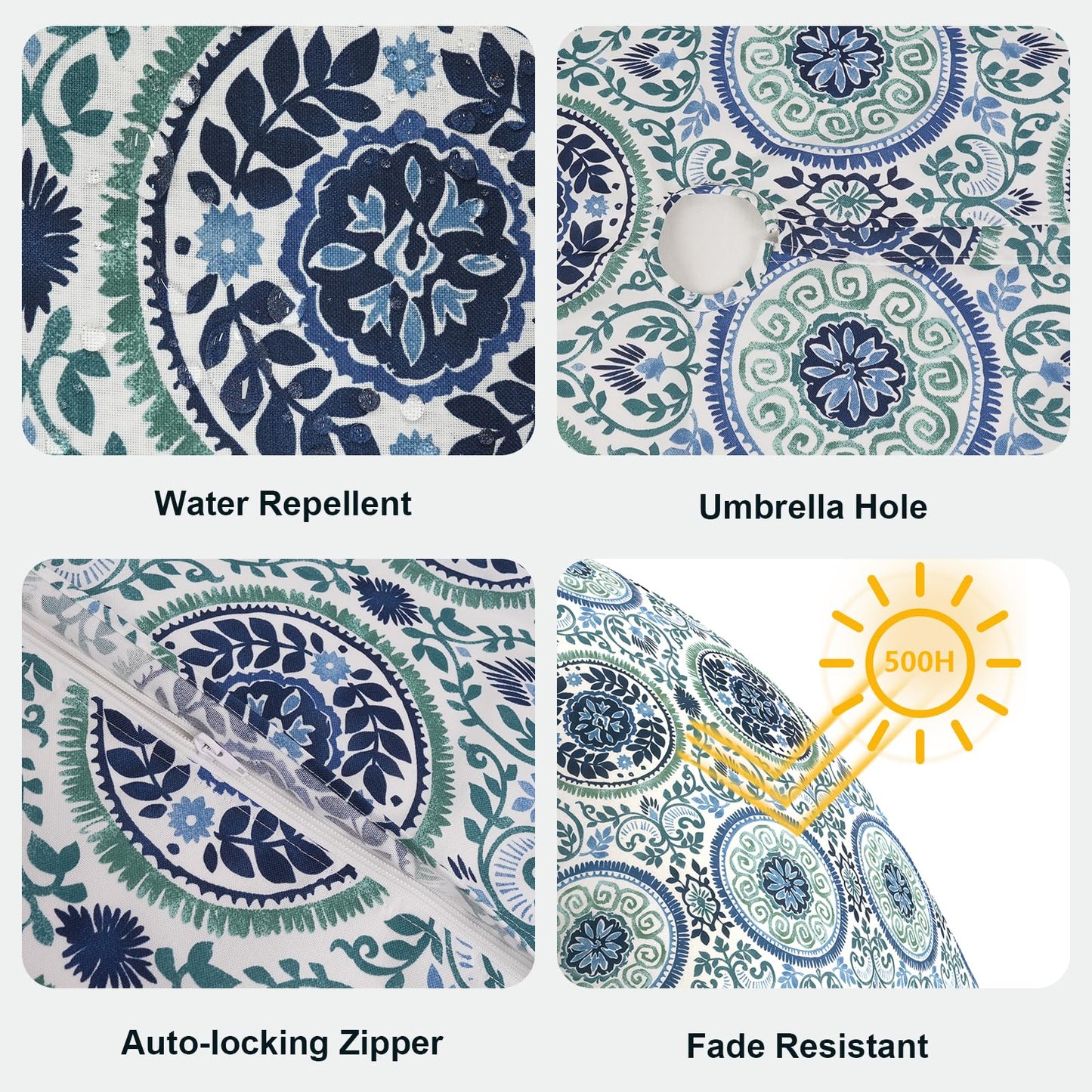 LVTXIII Round Outdoor Tablecloth with Umbrella Hole and Zipper, Water-Repellent 60 Inch Patio Table Cover for Bistro, Garden, Patio & Picnic, Coastal Medallion