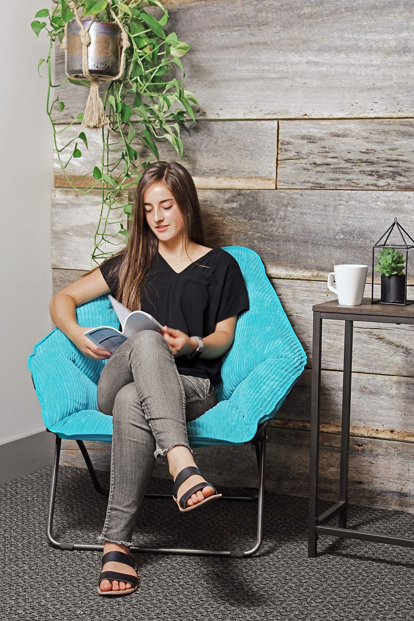 Zenithen Limited Portable Foldable Hexagon Plush Indoor Accent Seat Folding Dish Chair, Perfect for Bedrooms, Dorm Rooms, Living Rooms, and Gaming, Teal Corduroy (Pack of 1)