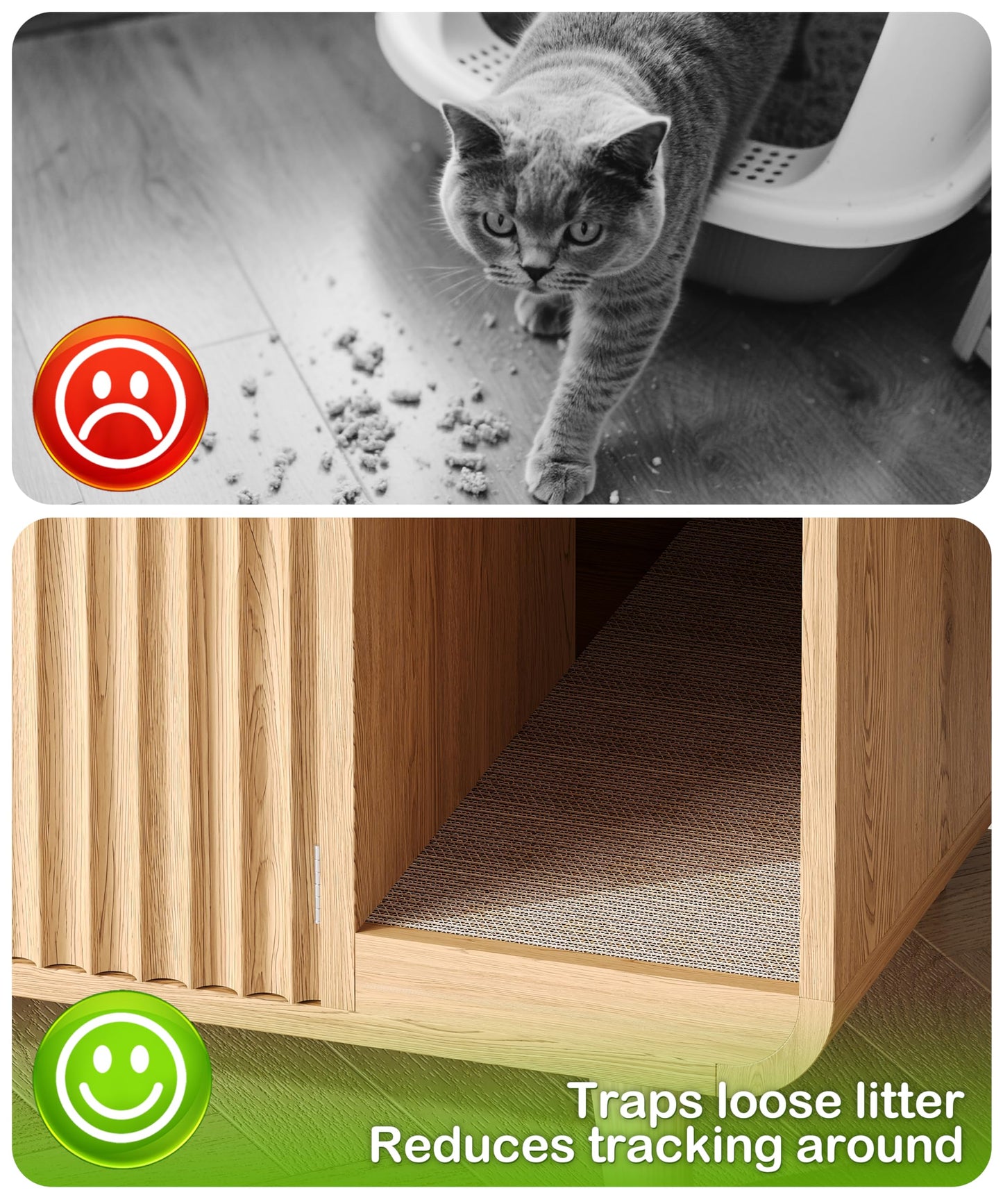 Zeibospri Fluted Cat Litter Box Enclosure with Solid Wood Legs, Hidden Cat Litter Cabinet, Modern Cat House Furniture, Reduce Litter Tracking, 31.5 x 19.7 x 22 Inches, for Living Room, Bedroom, Oak