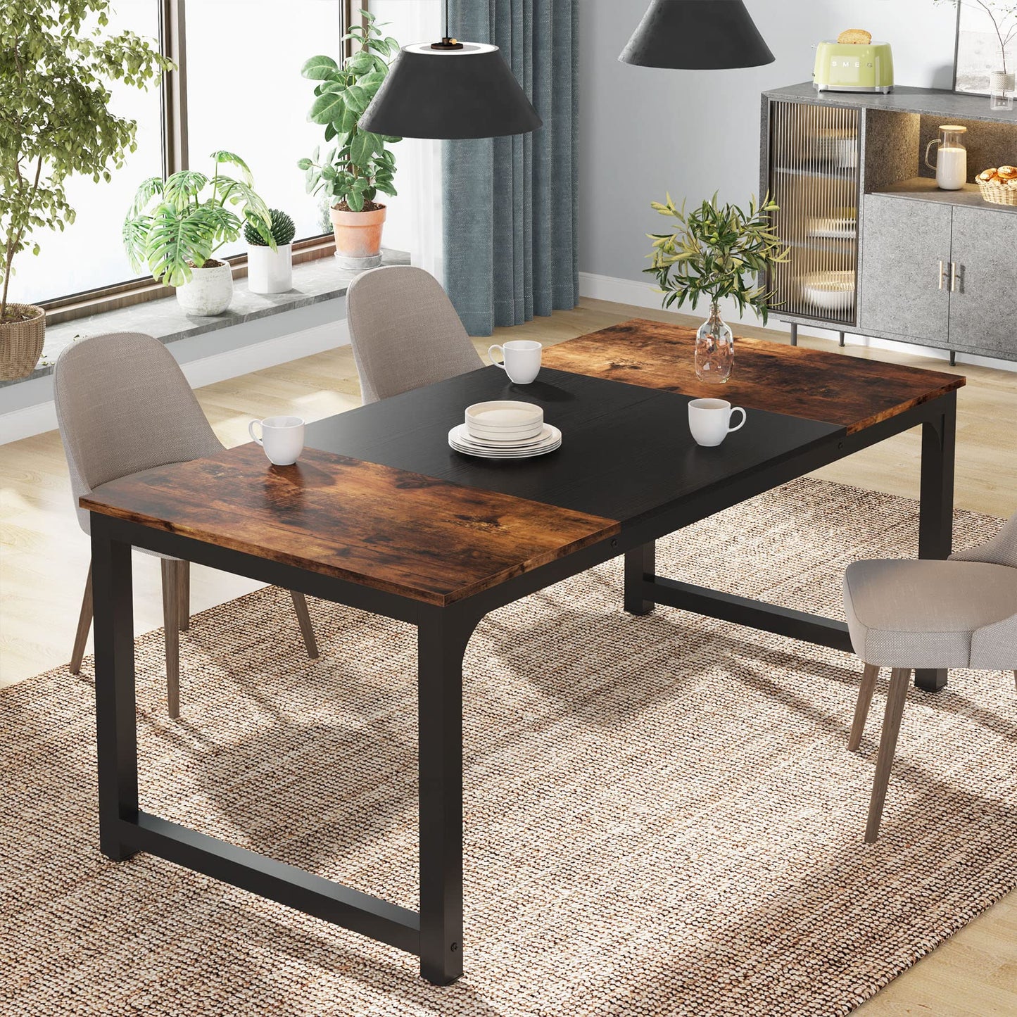 Tribesigns Modern Computer Desk, 63 x 31.5 inch Large Office Desk Computer Table Study Writing Desk Workstation for Home Office, Vintage Black Metal Frame