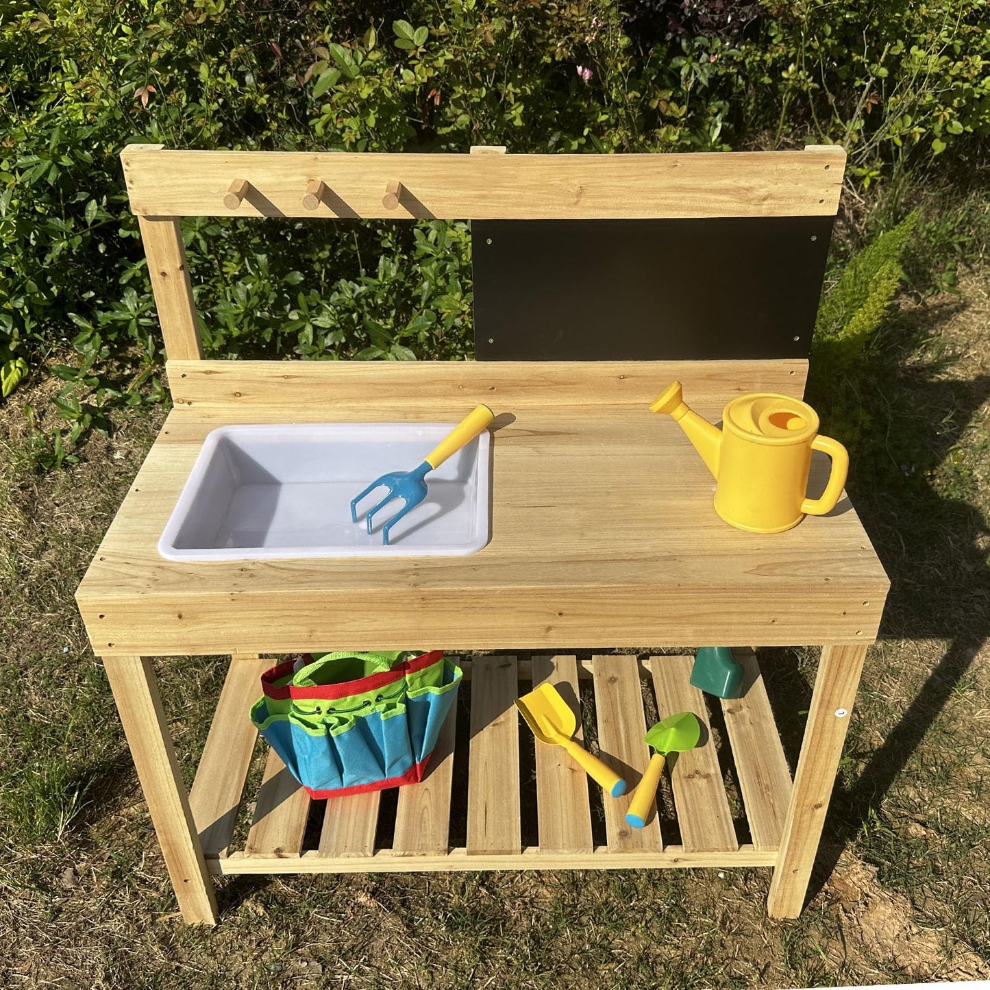 ZCCREATTIVE Children Wooden Potting Bench for Outdoor Indoor, with Sink, Blackboard, and Storage Shelves, 31 x 15 x 35 Inches,Kids Garden Work Table Workstation for Backyard Patio Lawn