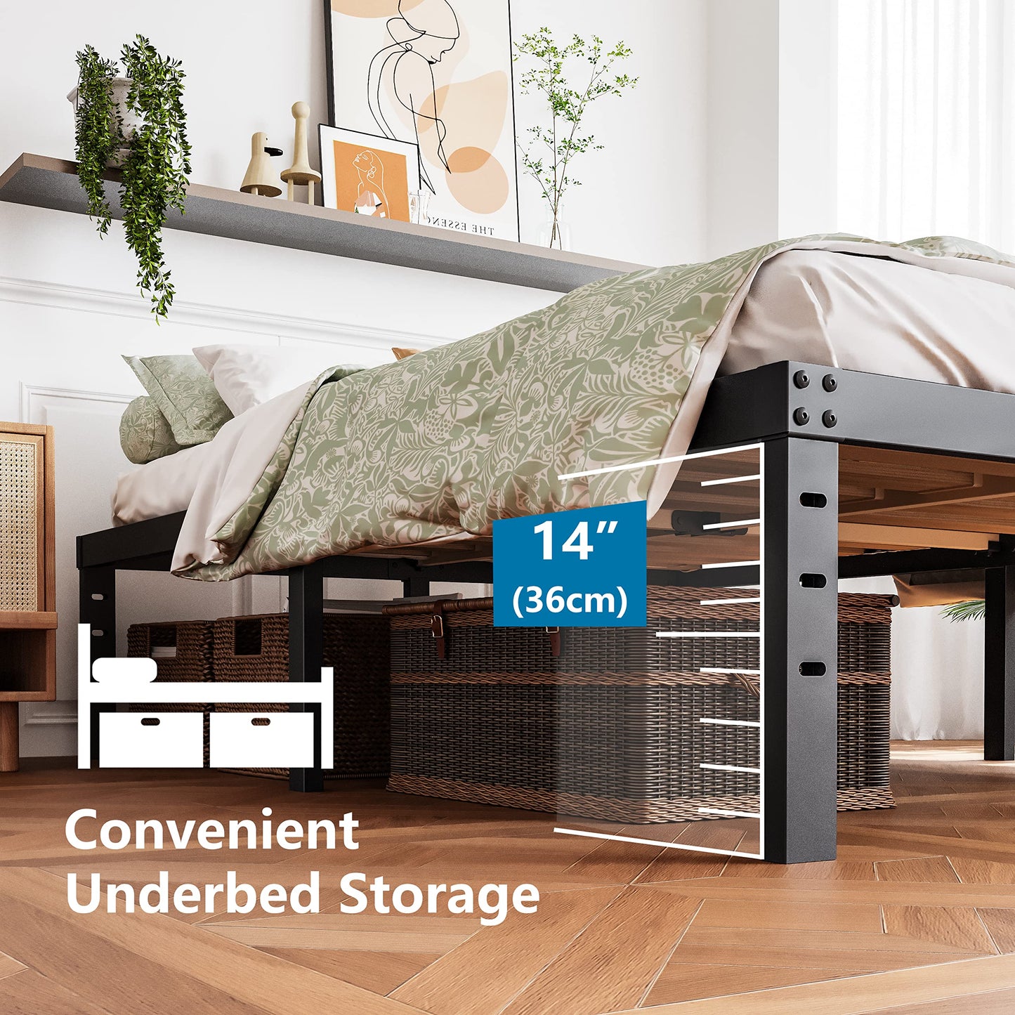 ZIYOO Twin Size Bed Frames 16 Inches Tall, 3 Inches Wide Wood Slats with 2500 Pounds Support for Foam Mattress, No Box Spring Needed, Heavy Duty Platform Bed Frame, Easy Assembly, Noise Free