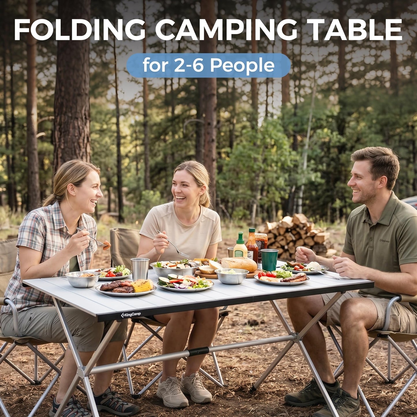 KingCamp Camping Table Roll up Aluminum Folding Table Lightweight Large Portable Foldable Camp Table for Picnic Camping Barbecue Backyard Beach Tailgate Indoor Outdoor, 4-6 Person, Support 176lbs