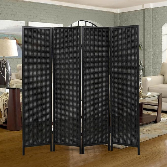 Roundhill Furniture Inkwell 4-Panel Bamboo Room Divider, Folding Portable