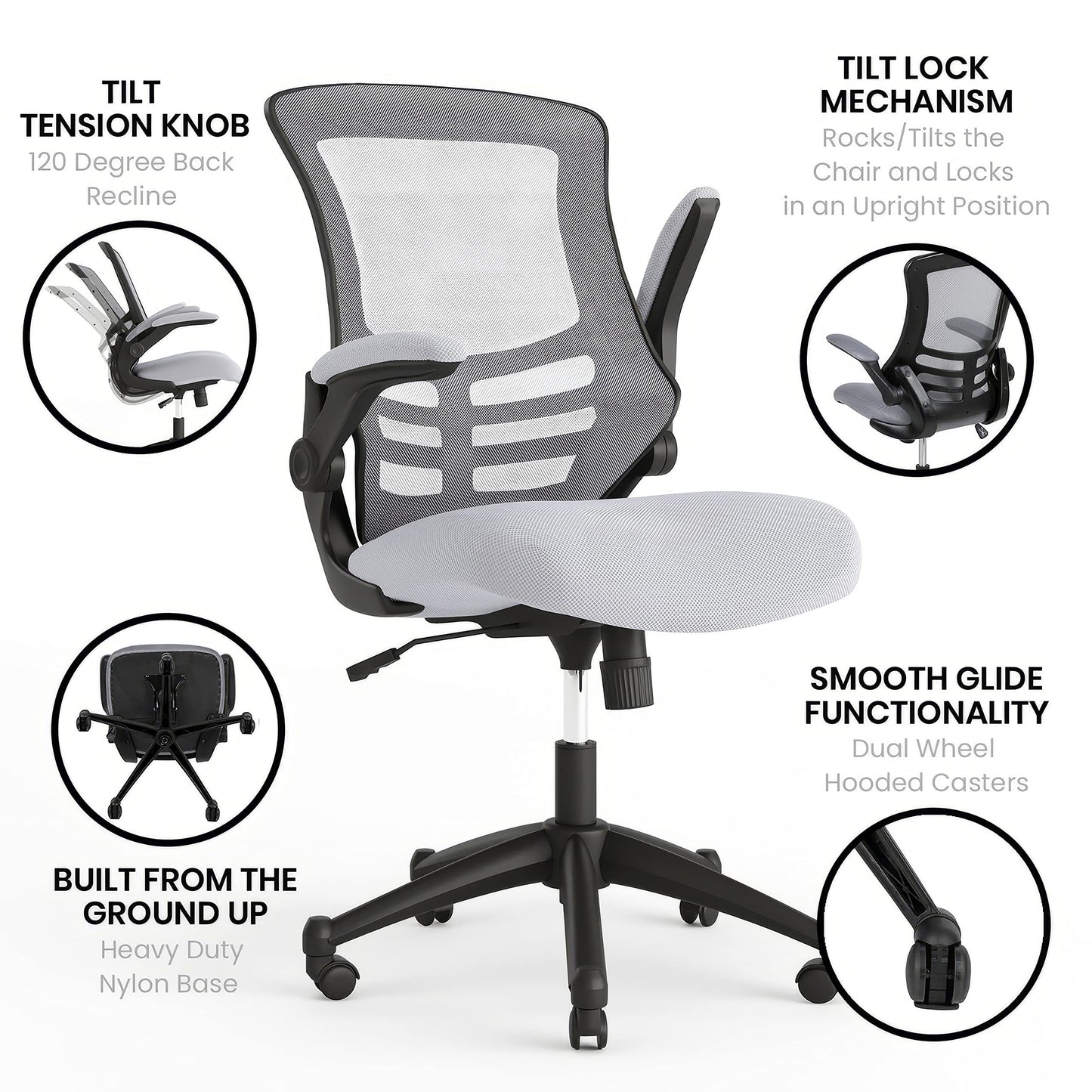 Flash Furniture Kelista Office Chair, Ergonomic, Mid-Back, Dark Gray Mesh with Swivel