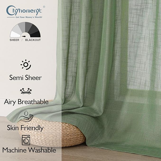 Chyhomenyc Semi Sheer Curtains 63 Inch Length 2 Panels