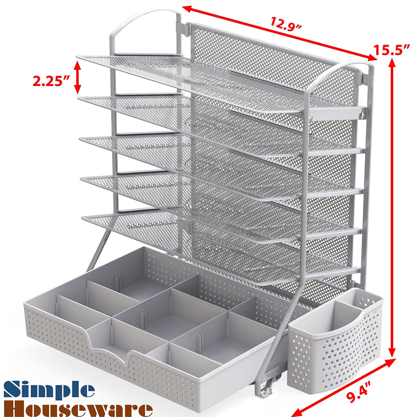 Simple Houseware 6-Tier Desk Document File Tray Organizer with Sliding Drawer, Silver