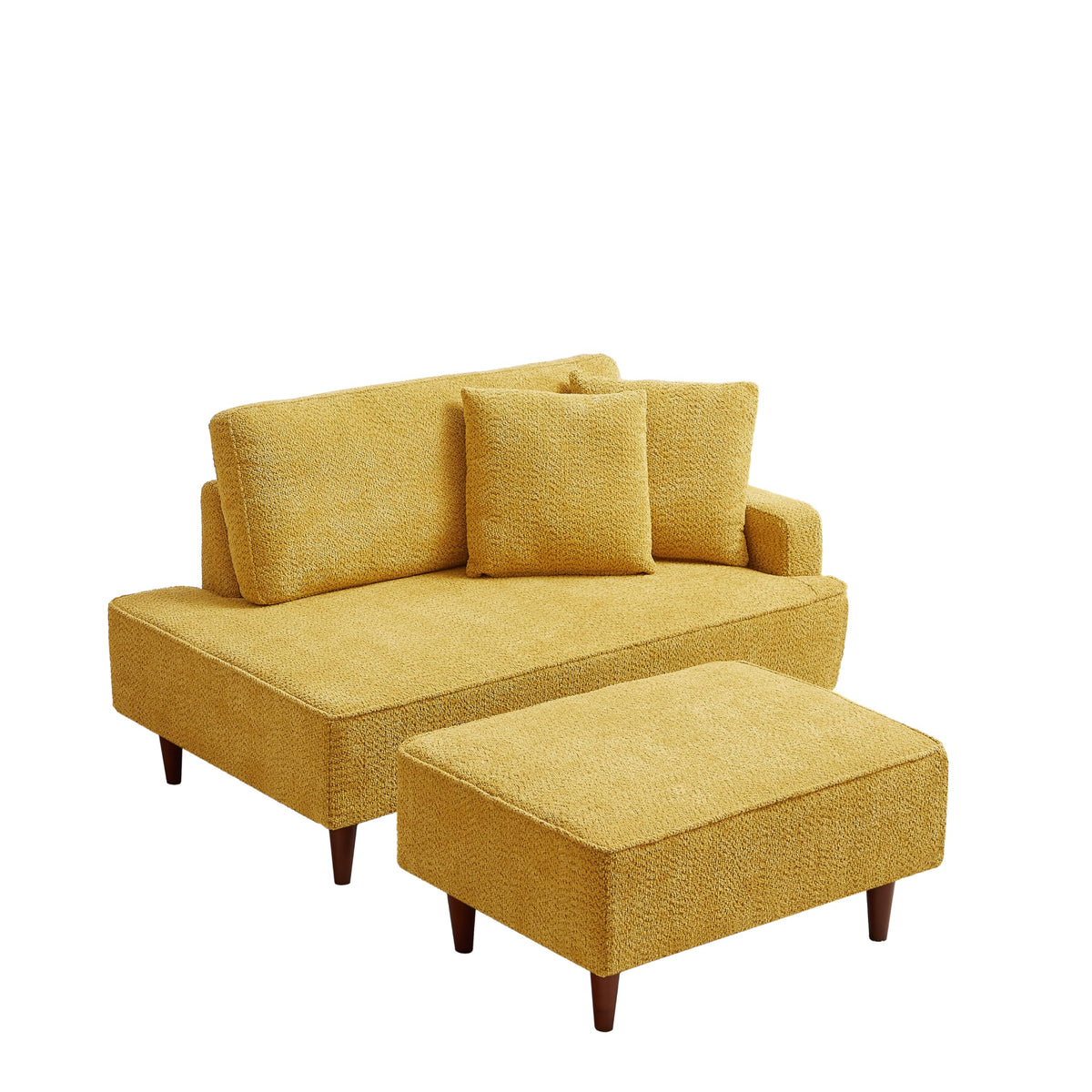 KEIKI 72" Upholstered Chaise Lounge Chair Indoor, Right-Hand Facing Long Chaise with Ottoman, Reading Lounge Chair for Small Space Bedroom or Living Room, Yellow