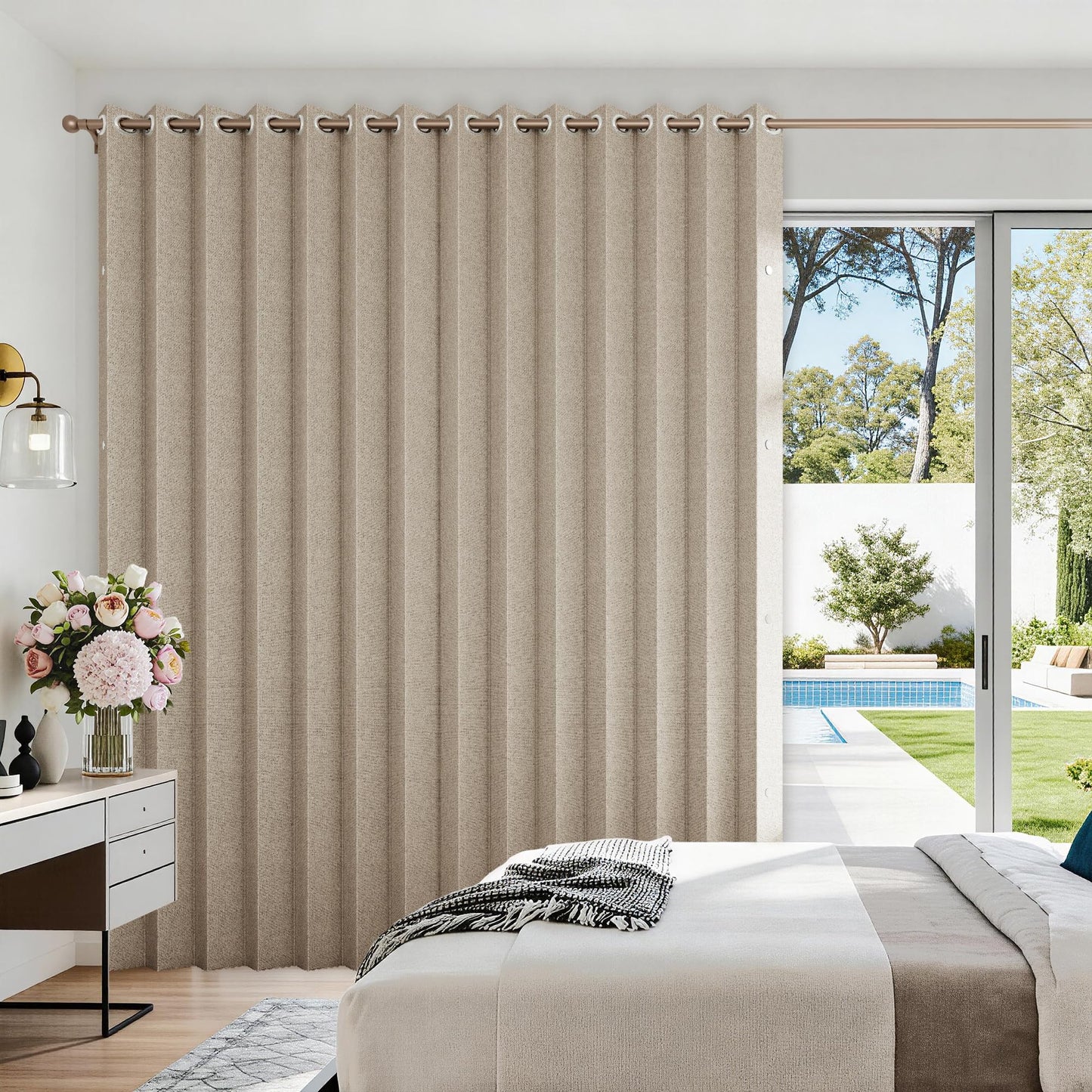 HMYI Accordion Door Curtains for Doorways, Curtain Door for Privacy Use, Fabric Curtain Panel, 1 Panel, W100 x L84, Tan
