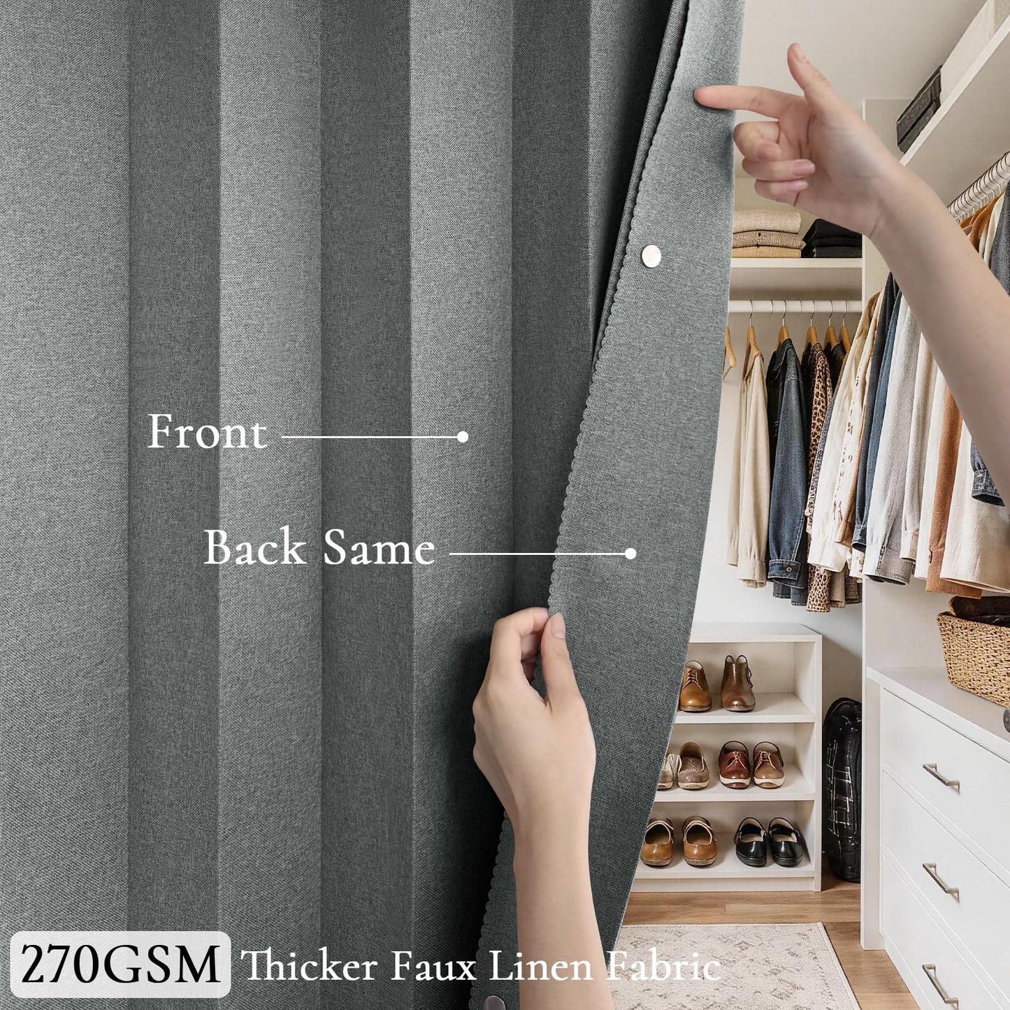 HMYI Faux Linen Pinch Pleated Style Look Blackout Curtains & Drapes 96 Inch Long Bedroom/Livingroom Farmhouse Curtains, 1 Panel, W52 x L96, Grey