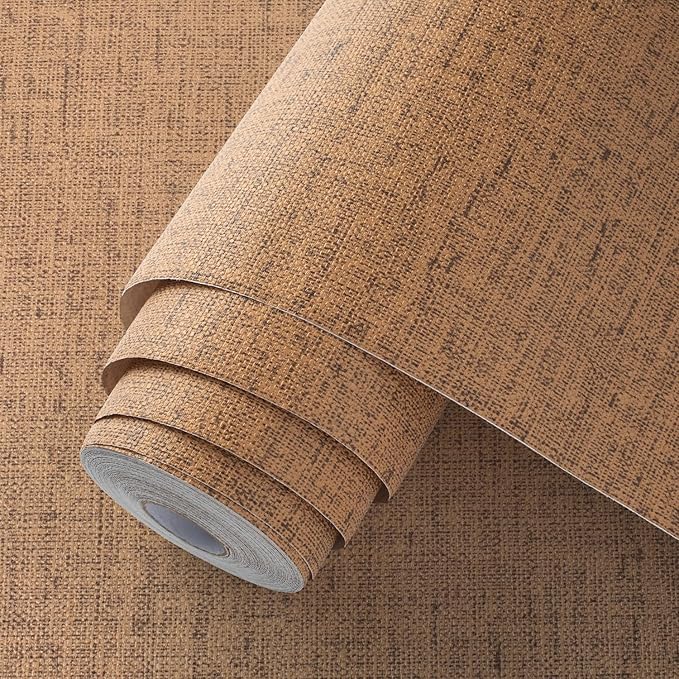 Brown Contact Paper Textured Beige Grasscloth Wallpaper Peel and Stick