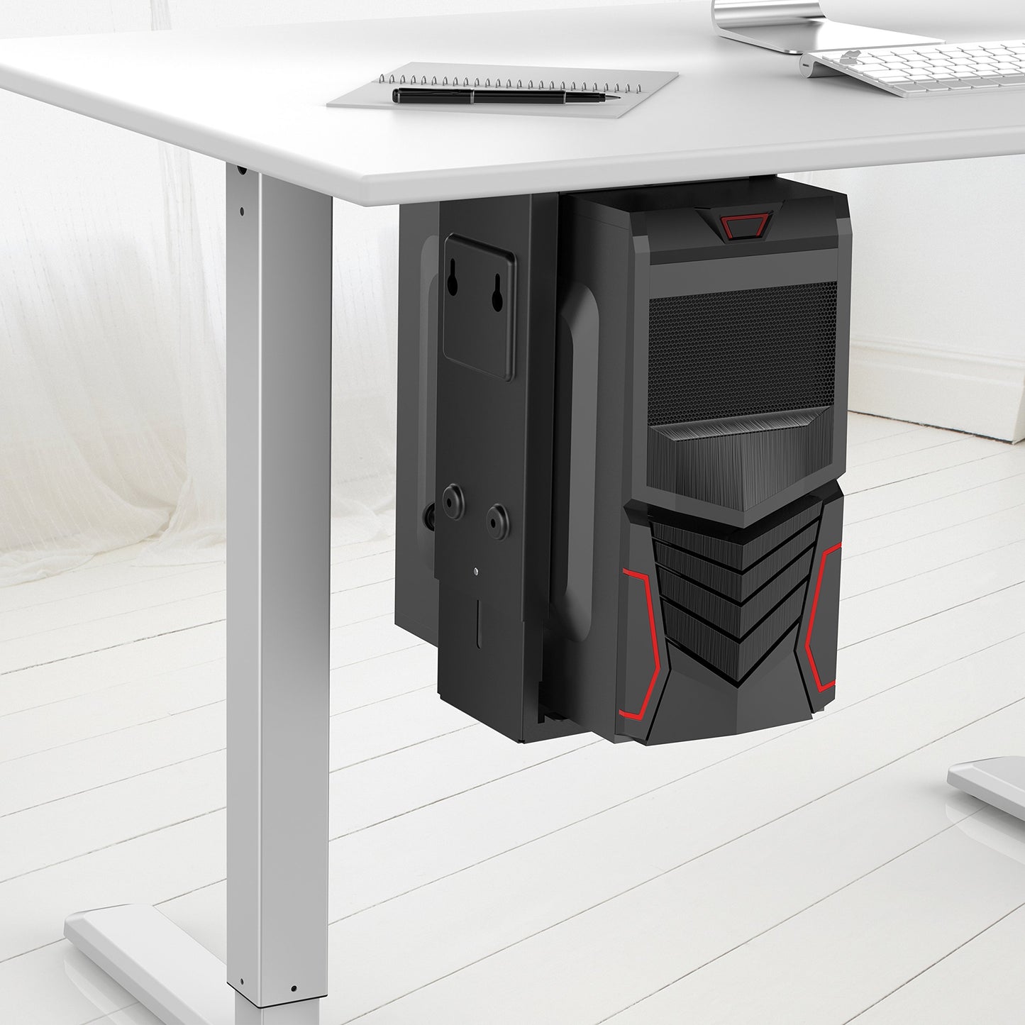 HumanCentric Adjustable Under Desk Computer Mount and Wall Mount, CPU Holder Fits Most PC or Computer Cases, Adjustable Height and Width, Full 360 Swivel, Up to 22 lb, Hardware Included
