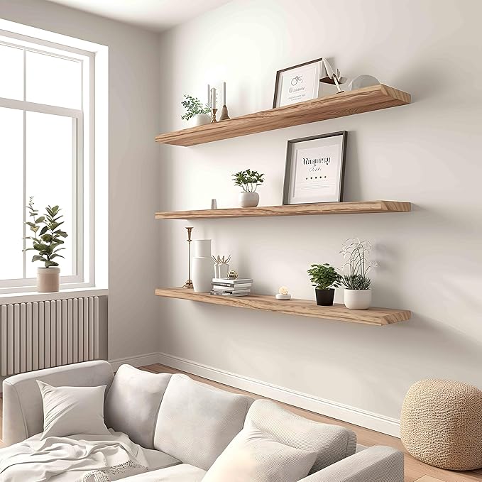 YYWUOJJ Wood Floating Shelves for Wall Decor, Rustic Wall Shelves for Bedroom