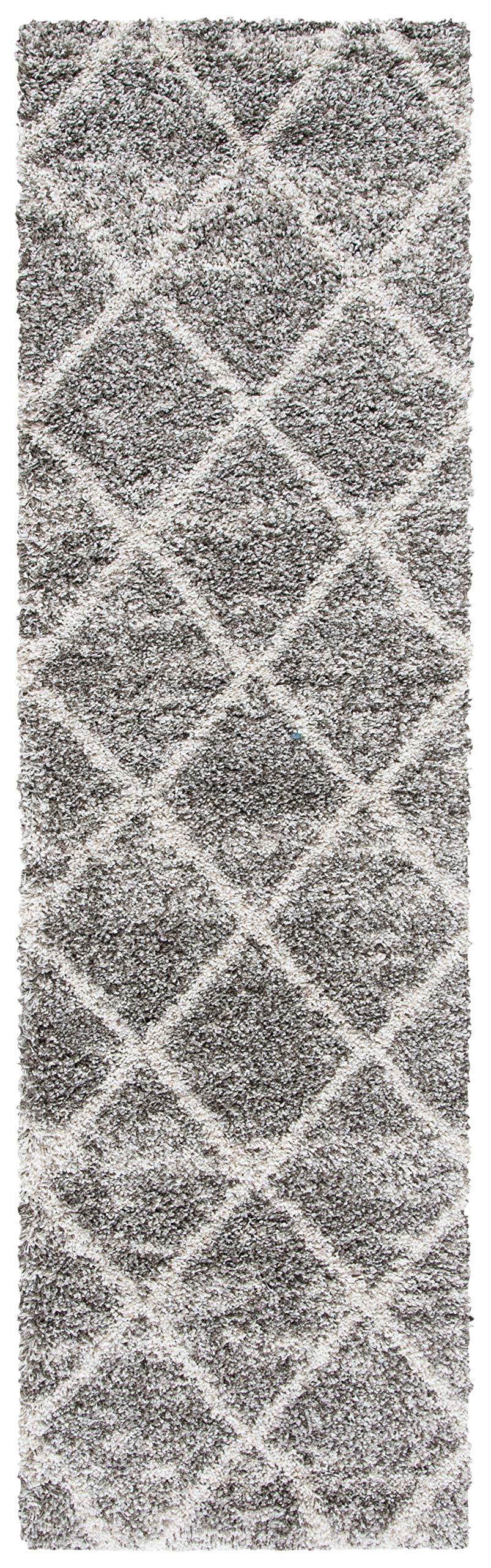 SAFAVIEH Hudson Shag Collection Runner Rug - 2'3" x 6', Distressed Grey & Ivory, Trellis Design, Non-Shedding & Easy Care, 2-inch Thick Ideal for High Traffic Areas in Living Room, Bedroom (SGH281K)