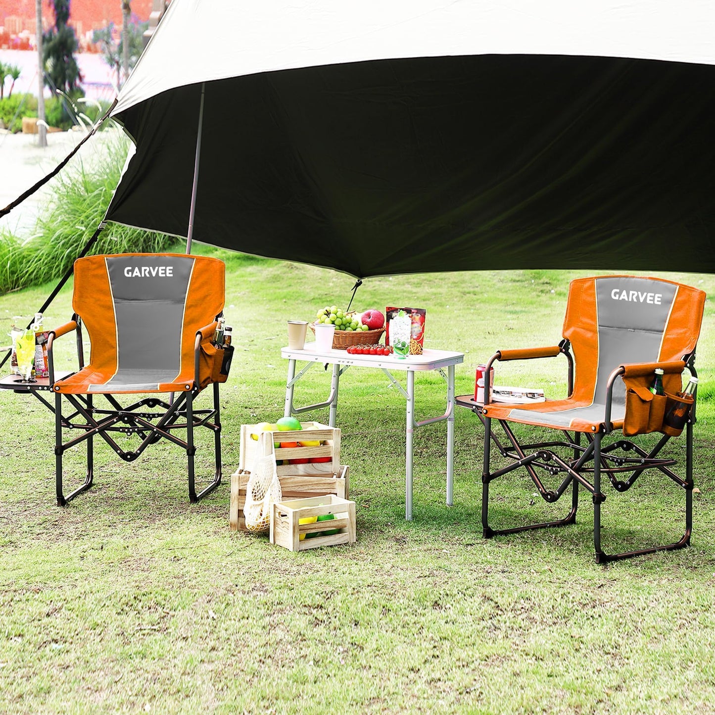 Oversized Camping Directors Chair, Portable Folding Lawn Chairs for Adults Heavy Duty with Side Table, Outdoor Foldable Camp Chair with Pocket for Beach, Fishing, Picnic, Outdoor Foldable Camp Chair