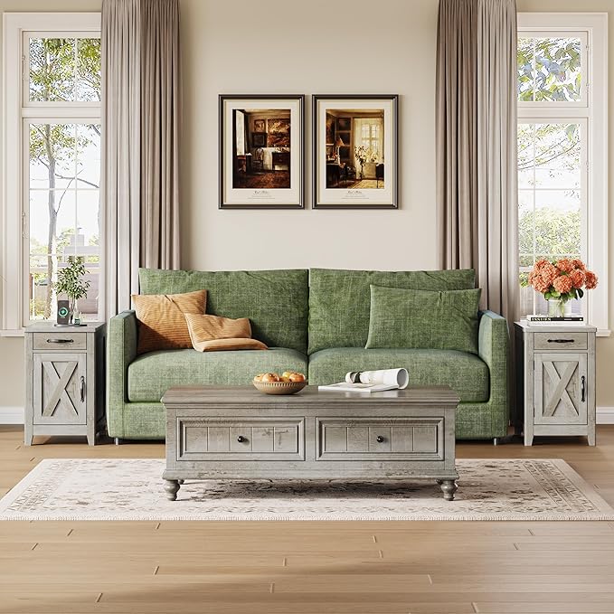 IRONCK End Table with Charging Station, Narrow Side Table