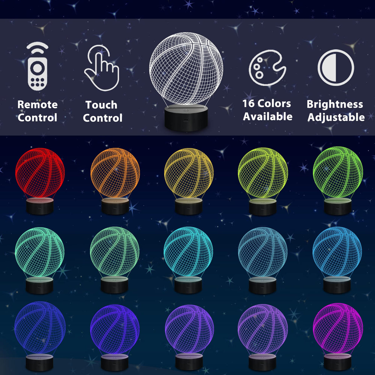 Lampeez Basketball Night Light Kids 3D Optical Illusion Lamp with 16 Colors Changing Remote Control Birthday Xmas Valentine Gifts Idea for Sport Fan Boys Girls